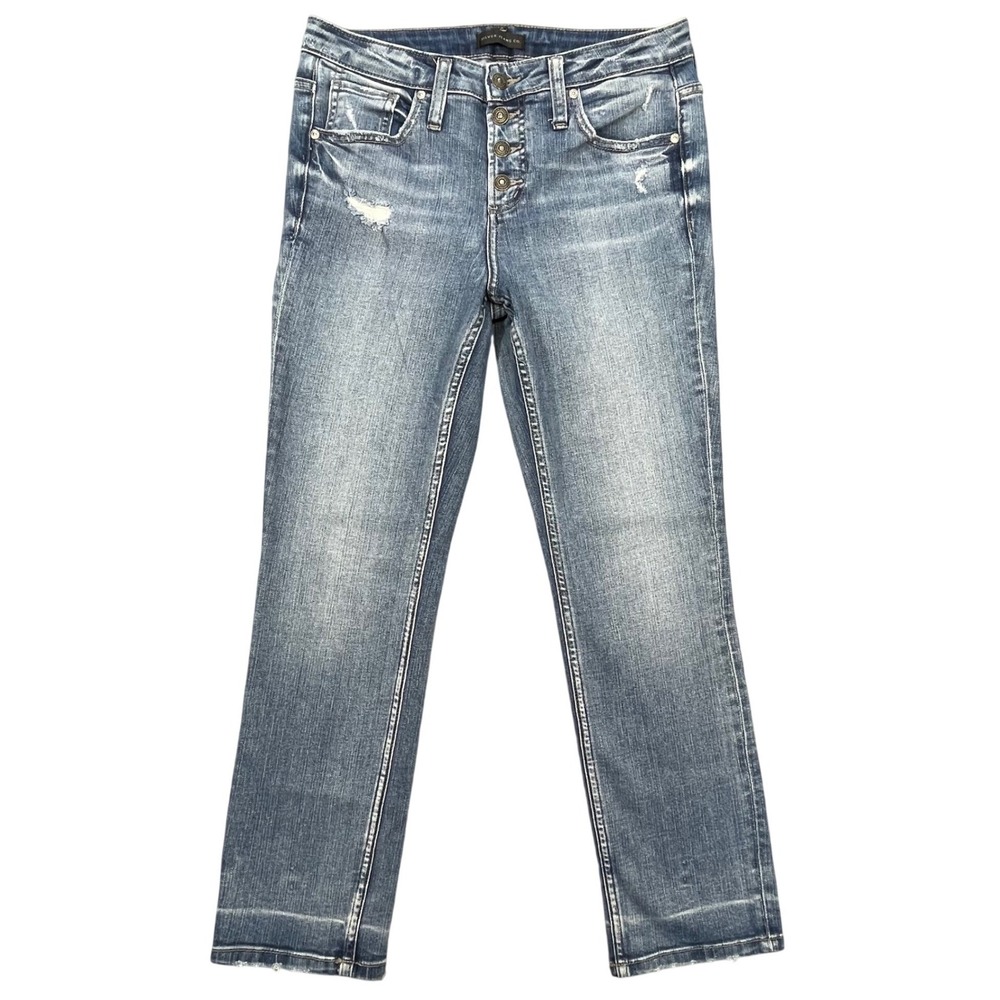 Silver Jeans Co Blue Beau Distressed Slim Boyfriend Jeans Womens 28x28